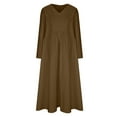 thumbnail image 5 of Oksale Cotton Linen Dress for Women with Pockets Loose Fit Full Length Dresses Casual V Neck Dress Loose Long Sleeve Fall Dress Brown M, 5 of 8