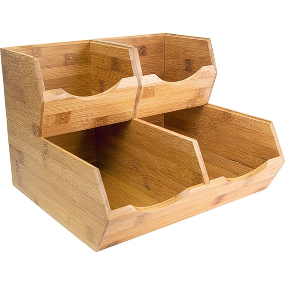 HOMESTEAD Bamboo Pantry Storage Bins, Stackable Bins Open Front Organizer, Potato and Onion Storage Bins, Wooden Fruit Basket for Kitchen  Set of 3