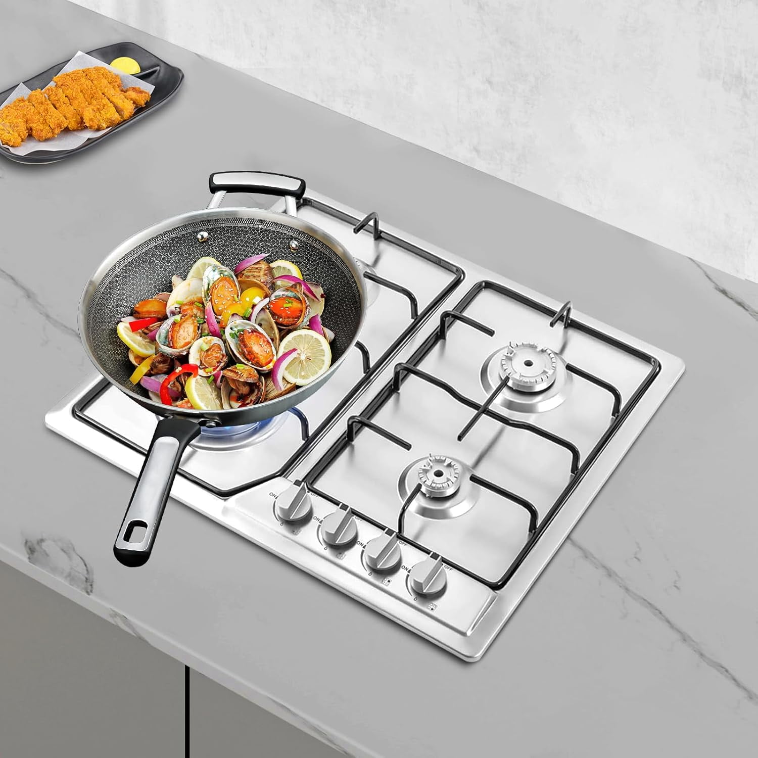 Miumaeov Built in Gas Cooktop Stainless Steel Stove Thermocouple Protection, For Domestic or Commercial Cooking in Homes or Restaurants