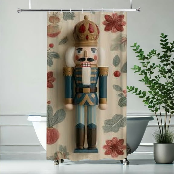 RKSupls Christmas Shower Curtain, Christmas Nutcrackers Ornaments Shower Curtain with Hooks for Christmas Home Bathroom Decor Washable Curtains, 36x72 in