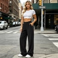 thumbnail image 7 of Zynoxe Womens Corduroy Pants Fall Warm Comfortable Elastic Waist Wide Leg Pants Casual Straight Relaxed Plus Size Sweatpants with Pockets Black L, 7 of 7