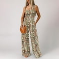 thumbnail image 3 of BZGTZT Womens Boho Overalls Casual Floral Print Sleeveless Jumpsuit High Waist Wide Leg Long Pants Romper with Pockets, 3 of 7