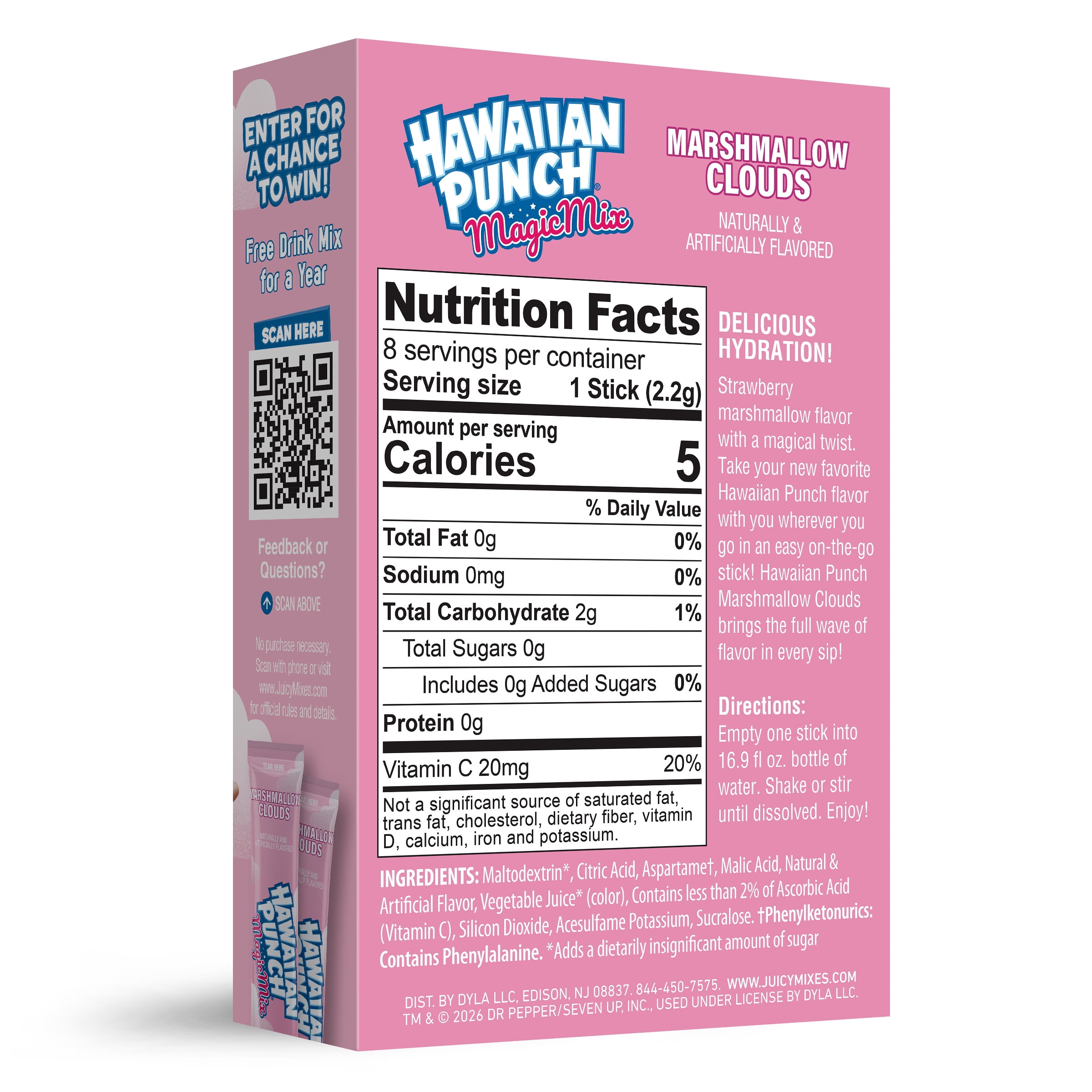 (5 pack) Hawaiian Punch Marshmallow Clouds Powder Drink Mix, Sugar-Free, 8 Sticks