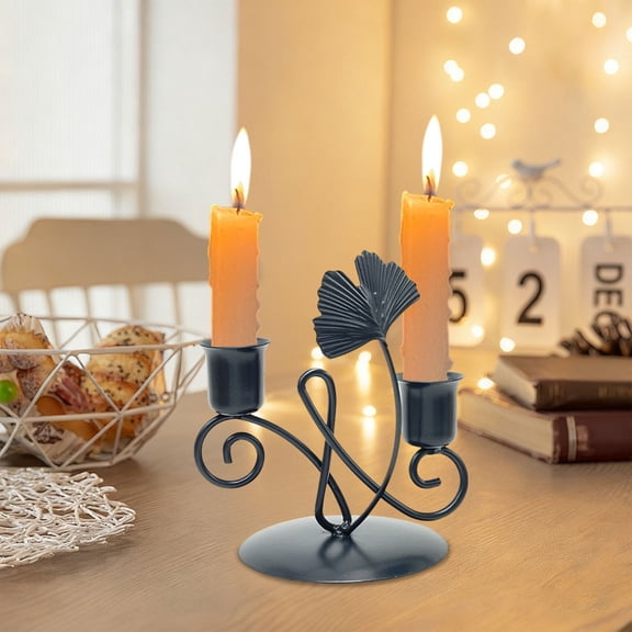 European Romance Iron Fireplace Candelabra Candle Holder, 2 Arm Pillar Candle Holder Set, Shabby Chic Table Centerpieces for Home Christmas Valentine's Day Black
