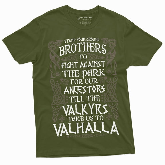 Men'S Valkyr Valhalla T-Shirt Brotherhood Warrior Tee Shirt Thor Norse Mythology Tee