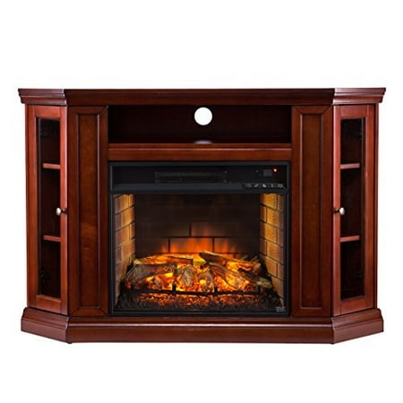 Mahogany Finish Beige Marble - Southern Enterprises AZ6139IF Corner Media Infrared Fireplace, Brown Mahogany Finish