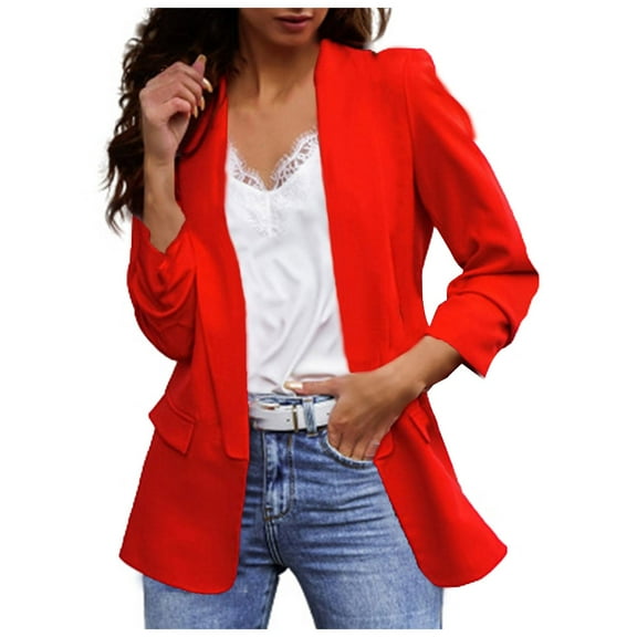 Zshosam Womens Blazers for Work Casual Open Front Long Sleeve Blazer Jackets for Women(Red,XXL)