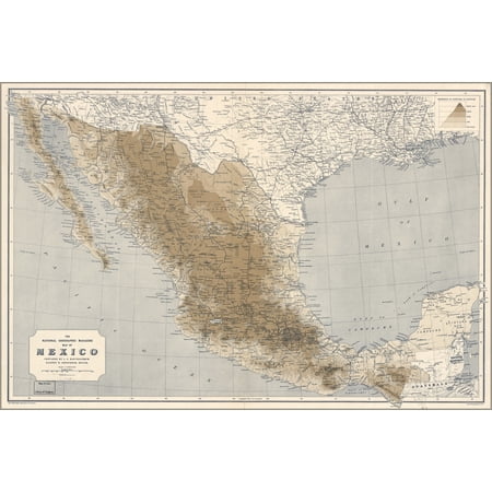 24"x36" Gallery Poster, map of Mexico 1911