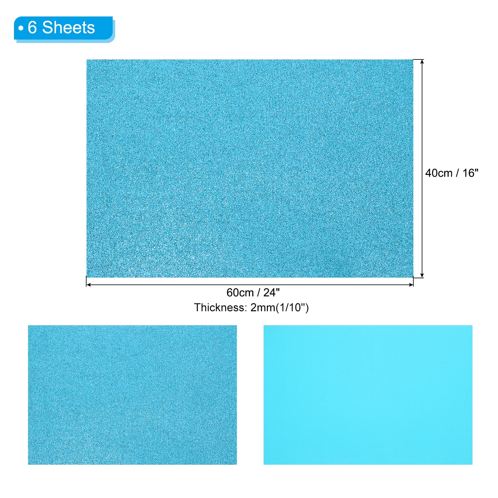 Uxcell 2mm(1/10") Thick Non Adhesive Glitter Foam Sheet 16x24inch(40x60cm) Blue, EVA Shiny Foam Board for Craft, 6 Pcs