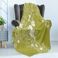 thumbnail image 4 of Sea Shells Soft Flannel Fleece Blanket, Abstract Swirl and Floral Elements Seahorse Silhouette Pattern Tropical, Cozy Plush for Indoor and Outdoor Use, 50" x 70", Yellow Green White, by Ambesonne, 4 of 5