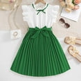 thumbnail image 2 of Weryoung Girls Summer Dress With Ruffled Sleeves Color Block Pleated Design Toddler To Big Kid Dress Lovely A-Line Dress,Green,130, 2 of 8