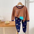 thumbnail image 2 of NOLDARES Outfit for Toddler Boys Long Sleeve Print Crewneck Top Elastic Waist Pants 2 Piece Casual Winter Clothing Set Size:2-3 Y,Brown, 2 of 5