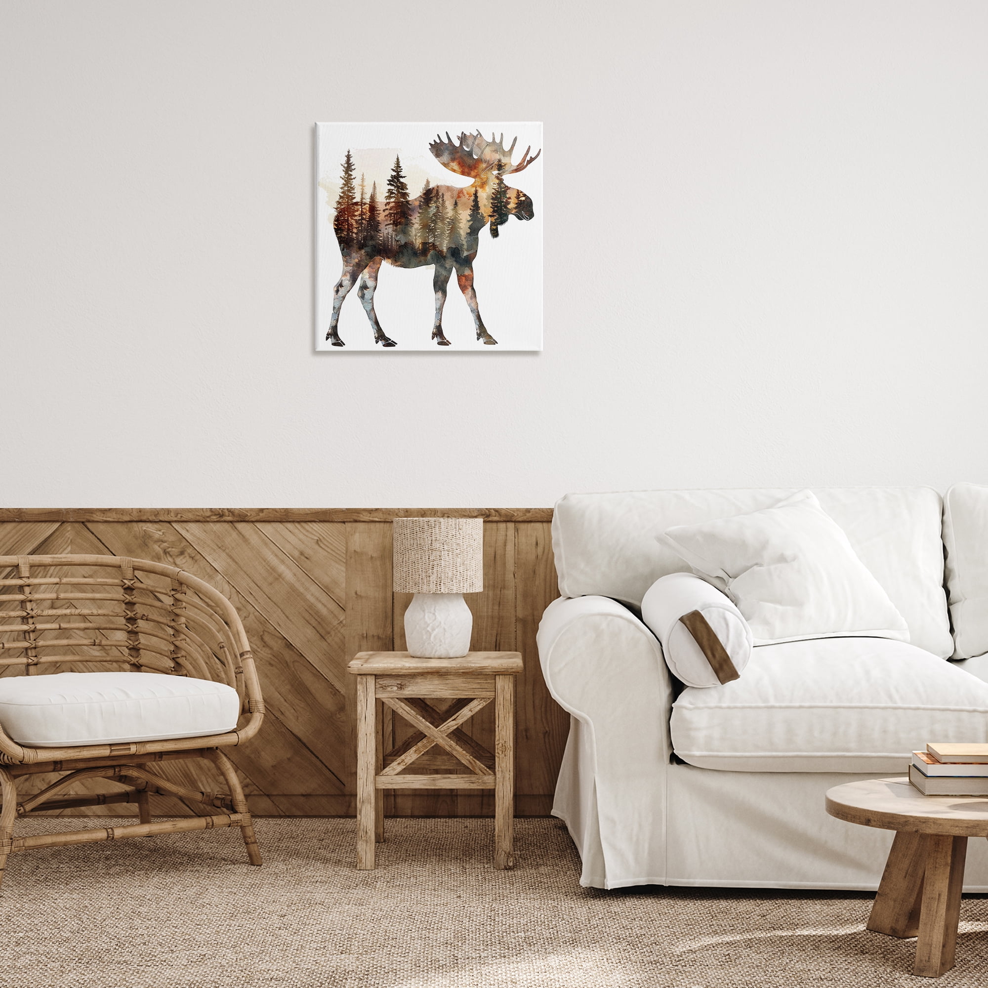 Stupell Industries Moose Forest Silhouette Animals Painting Wrapped Canvas Art Print Wall Art, 24 x 24