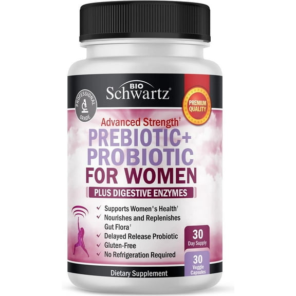 BioSchwartz Prebiotics and Probiotics with Digestive Enzymes for Women, 30 Capsules