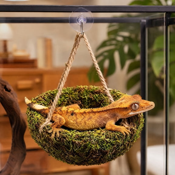 BESTSKY Natural Moss Reptile Hanging Hammock, Shelter for Crested Gecko, Bearded Dragon, Hermit Crab & Small Pets, Terrarium Decor, Reptile Hammock 5.5 X 5.5 X 3.2 in