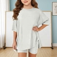 thumbnail image 2 of YunPes Toddler Baby Girls Summer Outfits Solid Oversized Side Split Short Sleeve Crewneck T-Shirt and Biker Shorts 2 Piece Set, 2 of 6