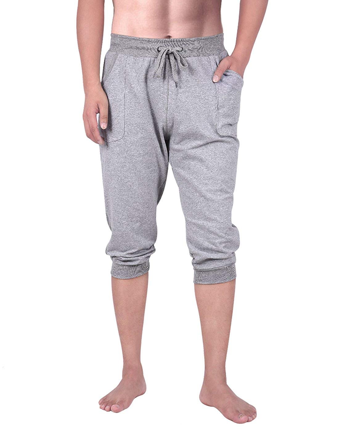 FANSHONN Mens Cotton Casual Shorts 3//4 Jogger Capri Pants Print Drawstring Breathable Short Pants with Elastic Waist