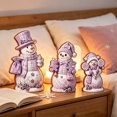 thumbnail image 6 of Lilixerw Christmas Snowman Figurine Set of 3 Purple Plaid with Hats Scarves Christmas Tree for Shelf Mantel Holiday Seasonal Home Decoration, 6 of 6