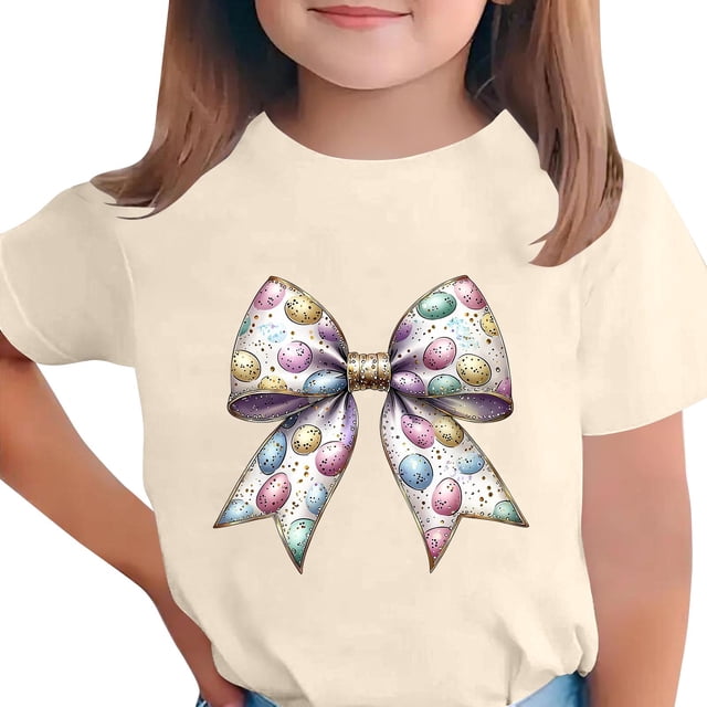 Manga Corta Crop Top para Niños Niños Pascua Impresa Cuello Redondo Casual Camiseta Tee para 3-14 Años