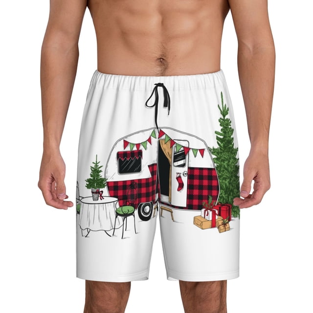 Fotbe Vintage Buffalo Plaid Christmas Camper Pantalones Cortos de Pijama para Hombre, Ropa de Dormir, Pantalones de Pijama Cortos para Hombre-4X-Large