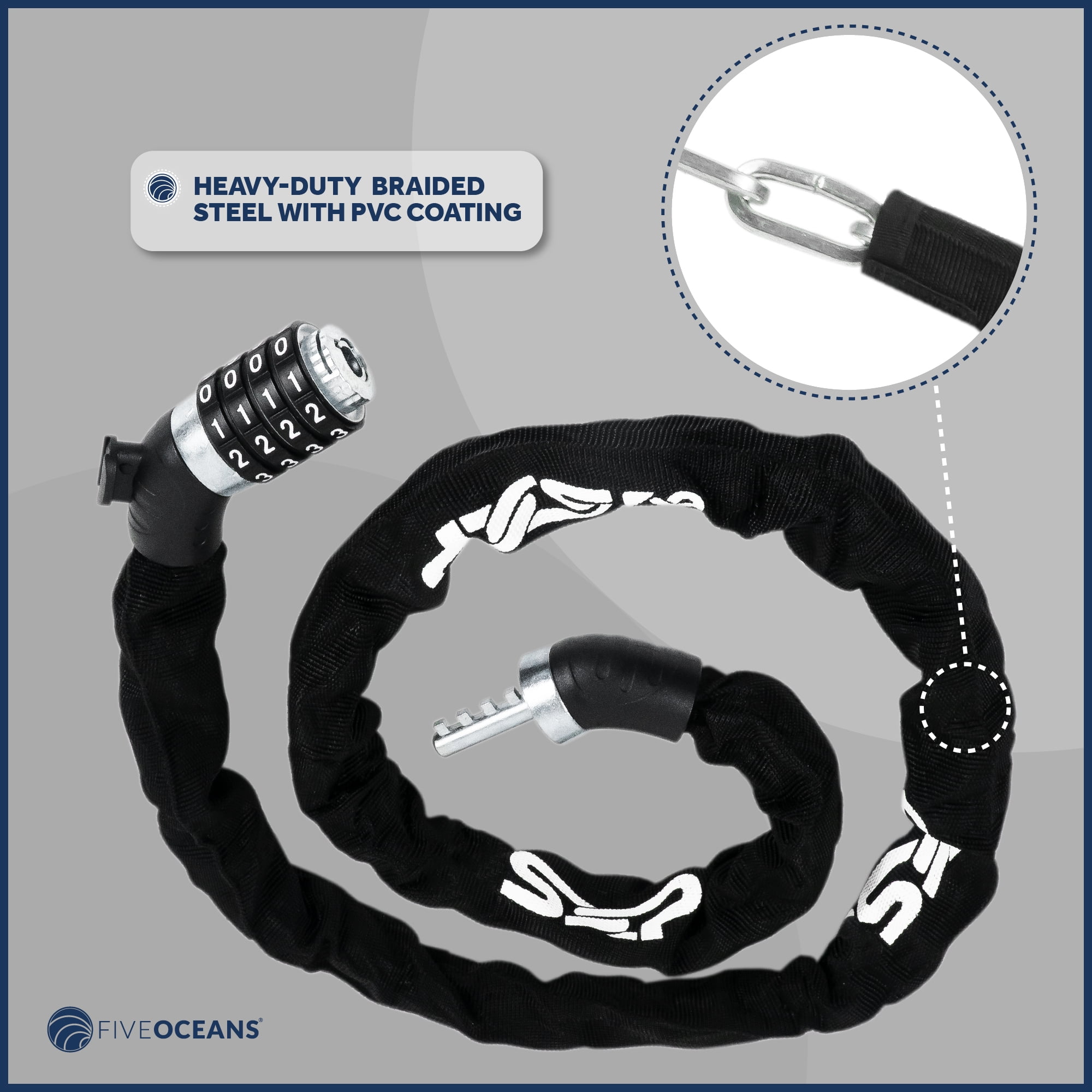 Five Oceans Bike Chain Locks, 2-Pack Combination Anti Theft Bike Locks Heavy Duty, Security Resettable Bicycle Chain Lock with Mounting Bracket, 4 Feet Long for Bike, Motorcycle, Bicycle, FO3958-M2