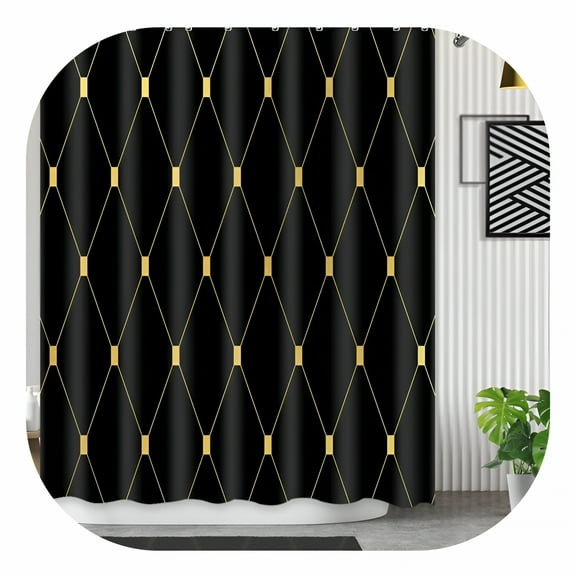 AUQ Black Gold Modern Shower Curtain Gold Abstract Striped Shower Curtains for Bathroom Decor Geometric Luxury Fabric Hotel Style Bath Curtain with 12 Hooks Machine Washable,72" X 72"