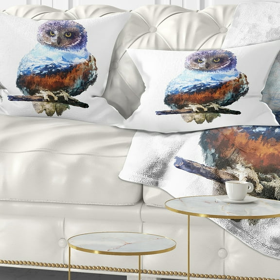 Designart Owl Double Exposure Illustration - Animal Throw Pillow - 12x20
