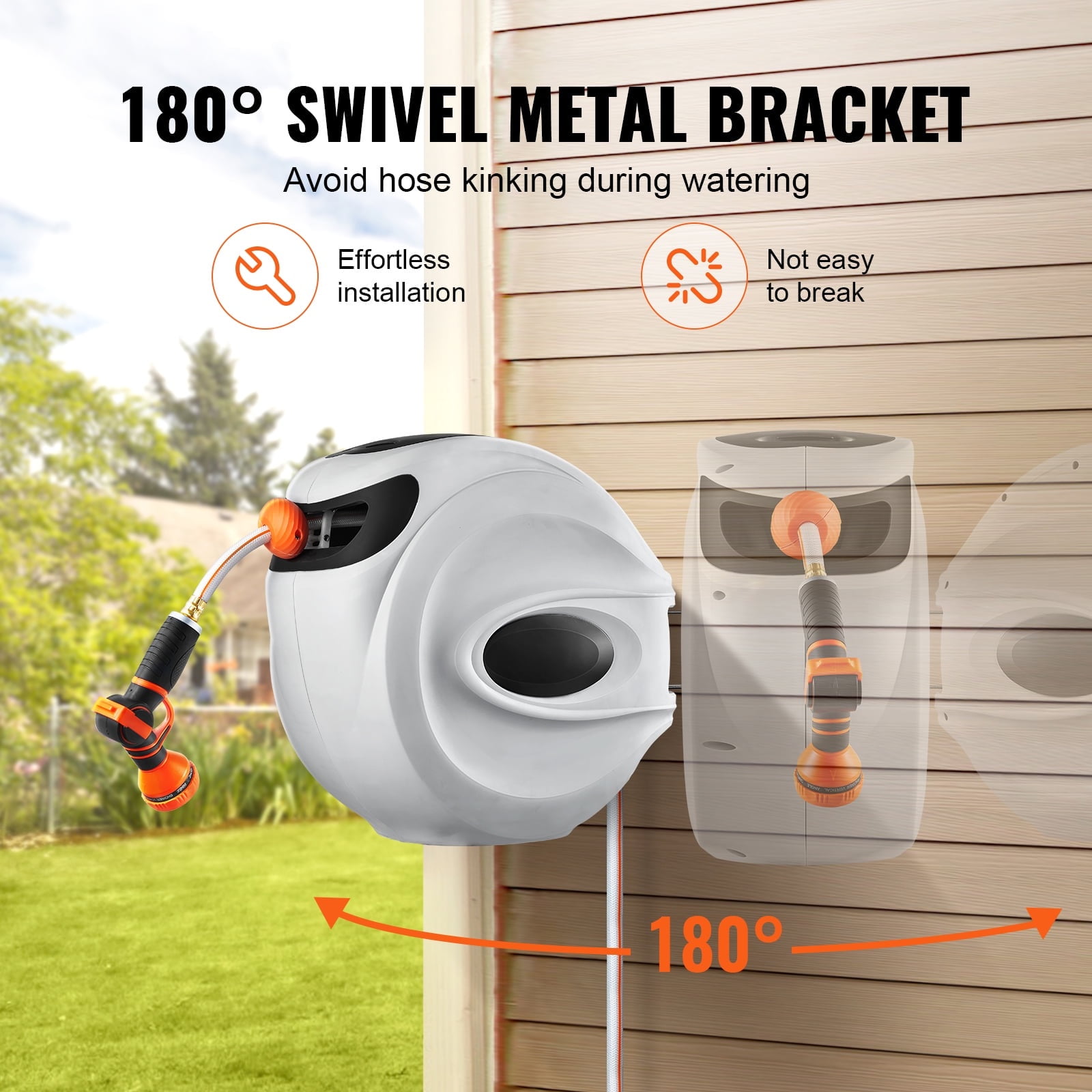Wall-Mounted Retractable Hose Reel with 9-Pattern Nozzle - Heavy-Duty 65ft 5/8" Hose, Auto Rewind, for Car Washing, Garden Watering & Pet Cleaning
