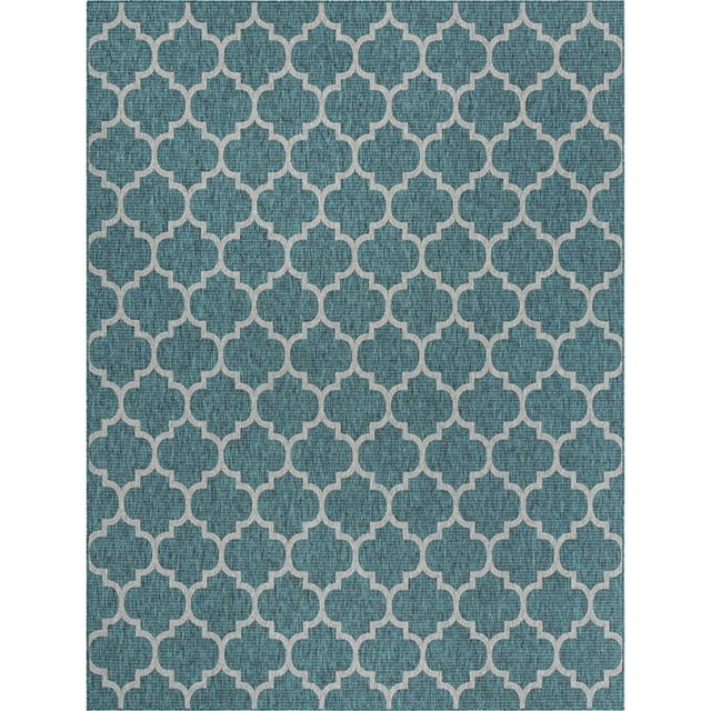Unique Loom Outdoor Trellis Lattice Area Rug 10' x 13' Rectangle Teal/Gray