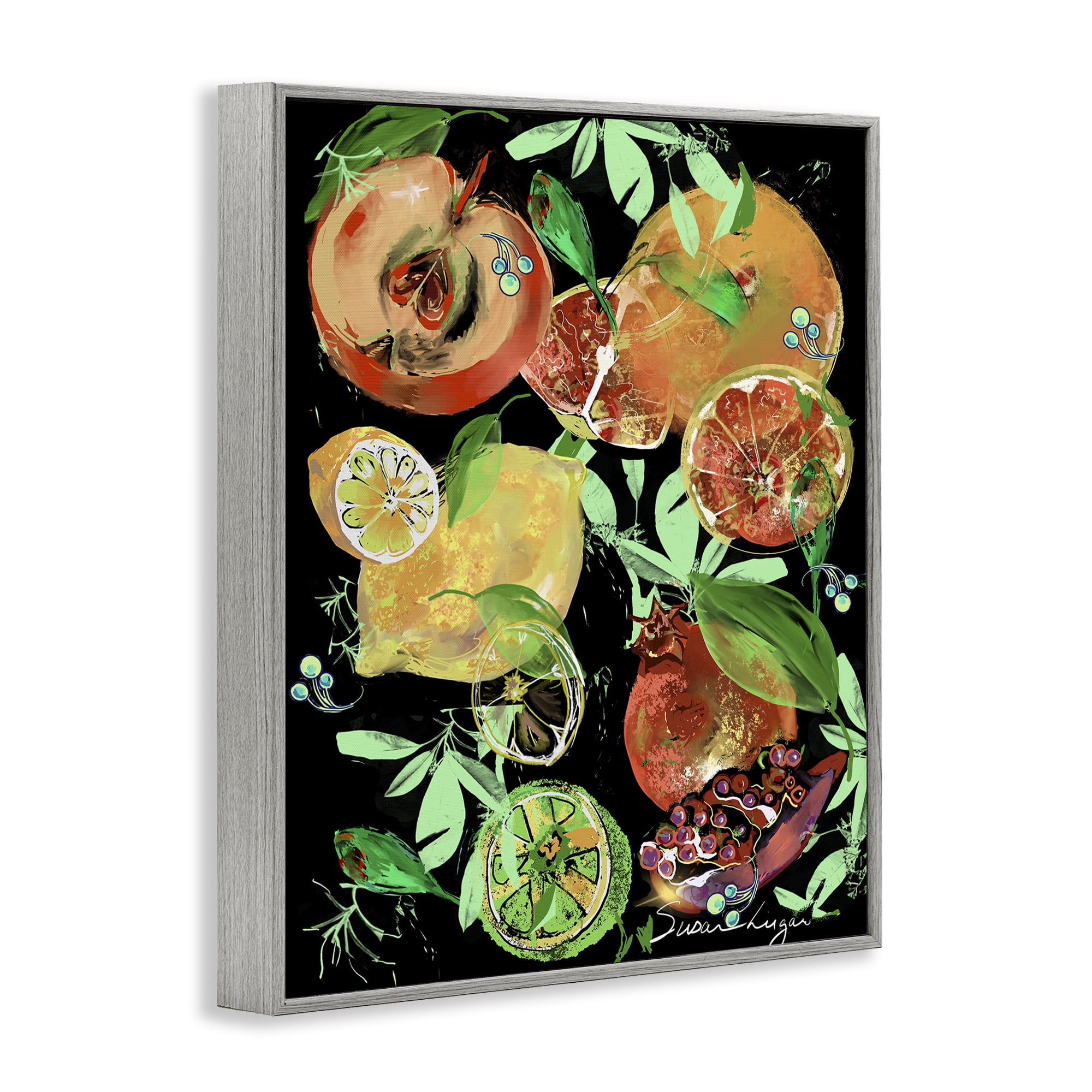 Stupell Industries Fruit Medley Combo Gray Framed Giclee Art, design by Susan Lugar