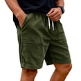 thumbnail image 4 of LWavelet Men's Corduroy Casual Shorts Drawstring Elastic Waist Plain Pocket Retro Streetwear Shorts Army Green XL, 4 of 5