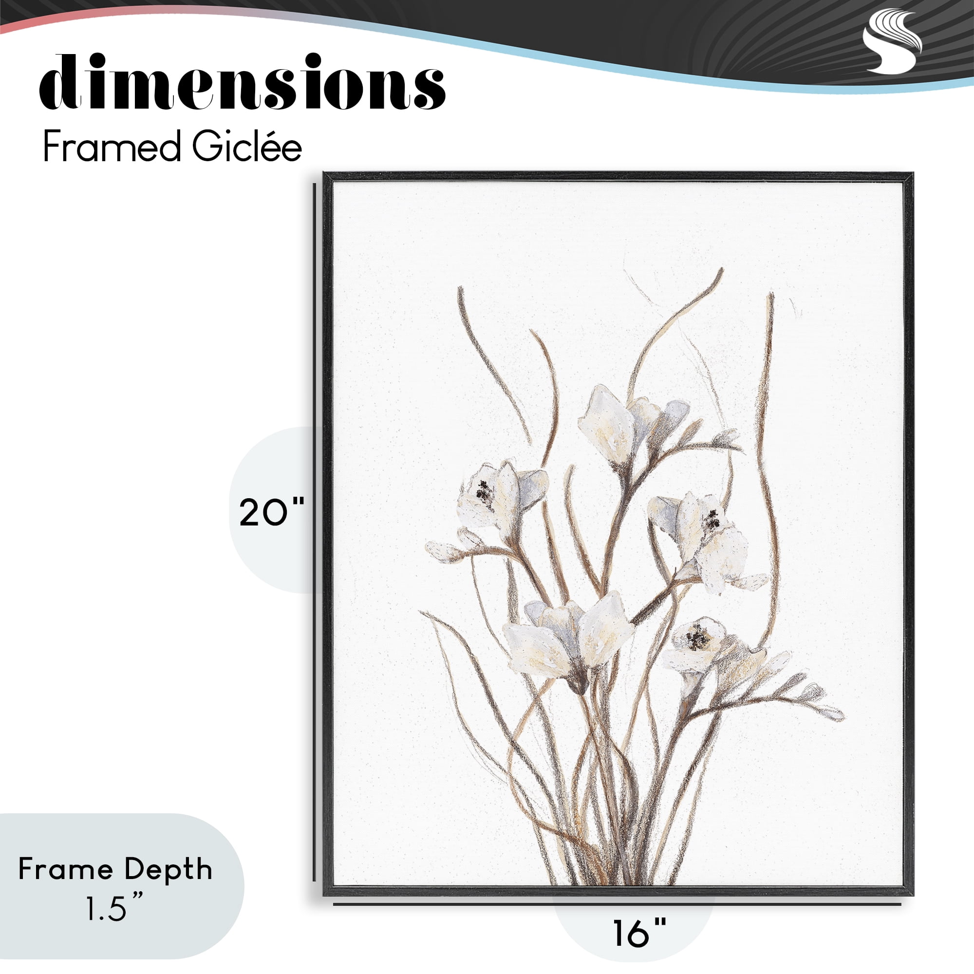 Stupell Industries Curly Branches on White Black Framed Giclee Art, design by Lanie Loreth