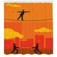 thumbnail image 3 of Circus Shower Curtain, Retro Businessman Walking on Tightrope in Balance and Two Men Holding Safety Net, Fabric Bathroom Set with Hooks, 69W X 75L Inches Long, Multicolor, by Ambesonne, 3 of 3