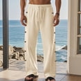 thumbnail image 6 of CONZONE Mens Baggy Pants Wide Leg Pants With Side Buttons Design Trendy Elastic Waist Solid Color Soft Casual Joggers With Pocket, 6 of 6