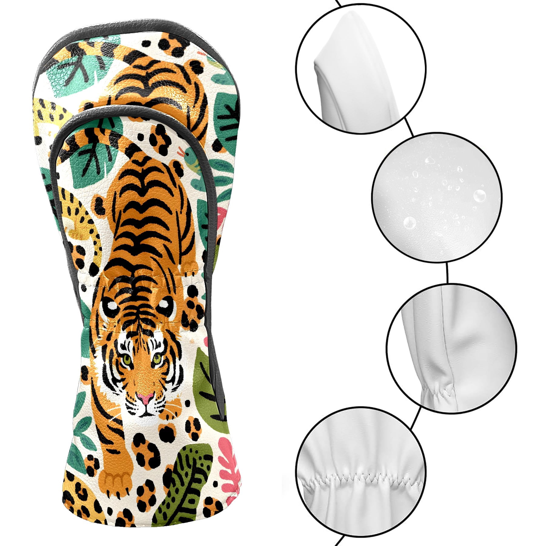 Golf Club Head Cover for Driver, Hybrid, Putter - Premium PU Leather, Waterproof, Scratch-Resistant, Velvet Lining, Unisex Gift (Tiger)
