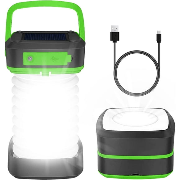 Lámpara solar de camping, recargable, plegable, LED, 3 modos de iluminación, 8 h+, IP65 resistente al agua, puerto de carga USB, ideal para camping, vivac, pesca, senderismo y emergencias.