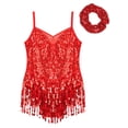 thumbnail image 5 of inlzdz Sequin Tassel Dance Leotard Fringe Dress for Girls Latin Jazz Rumba Tango Disco Dance Costume Red 10, 5 of 7