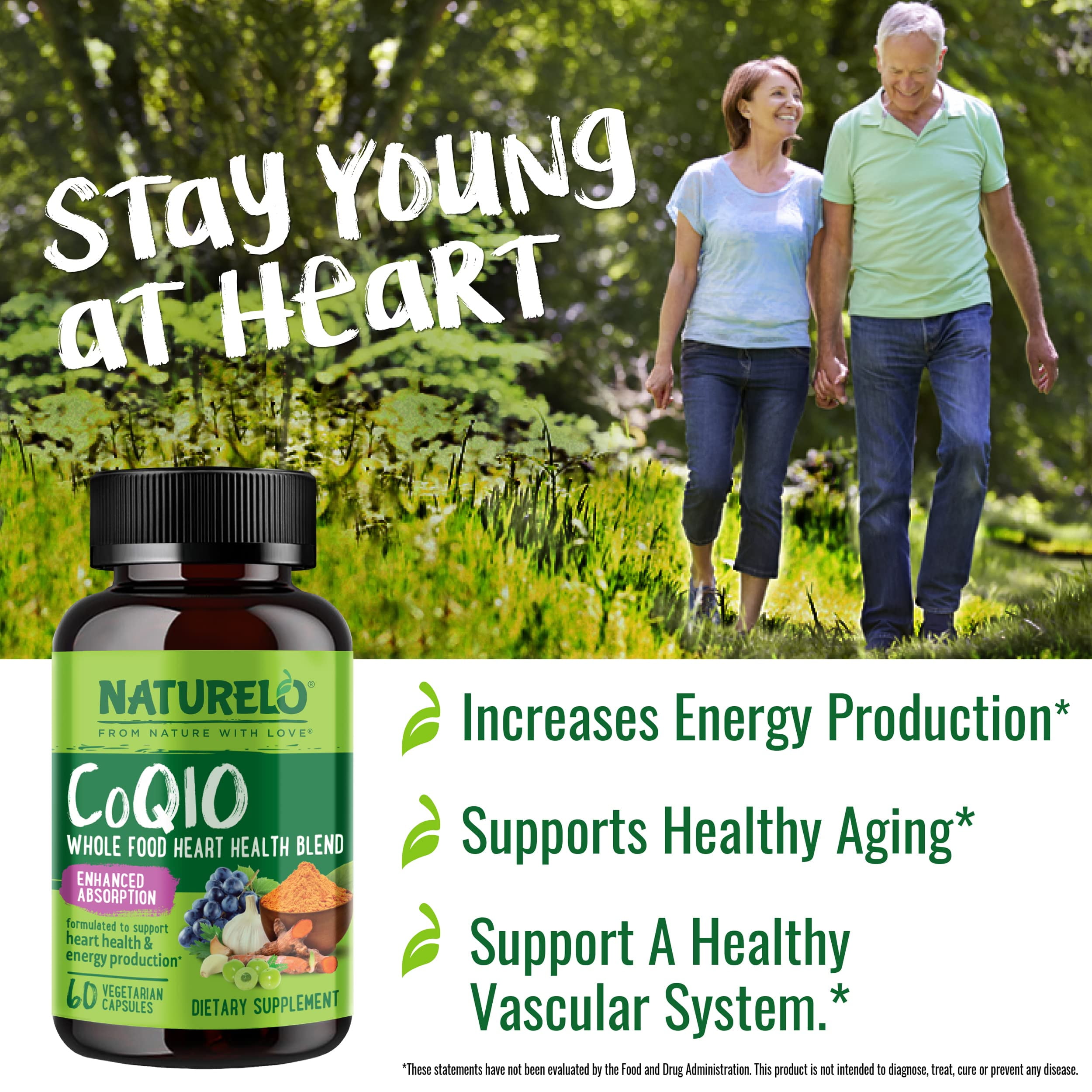 NATURELO Whole Food CoQ10 with Heart Health Blend, Powerful Antioxidant for Energy Production, 60 Capsules