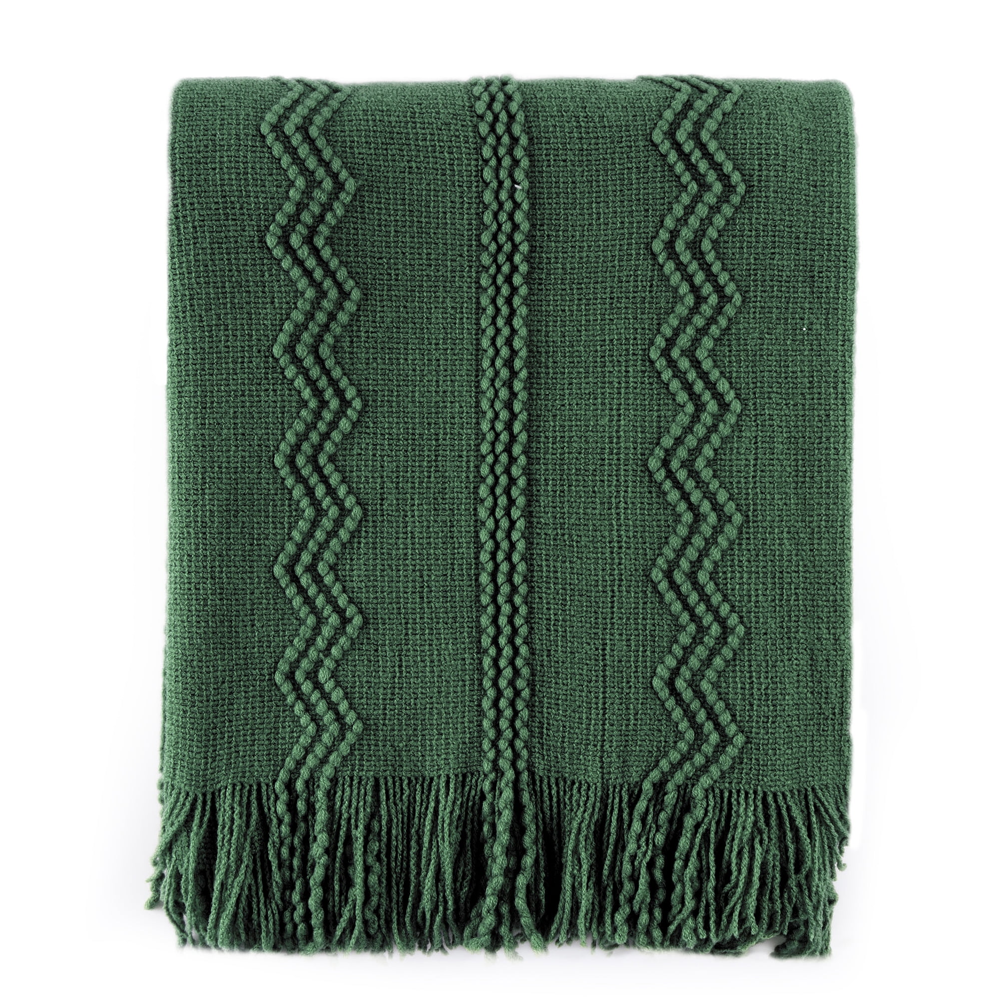 Battilo Christmas Decor Green Throw Blanket with Fringe, Geometric Bed