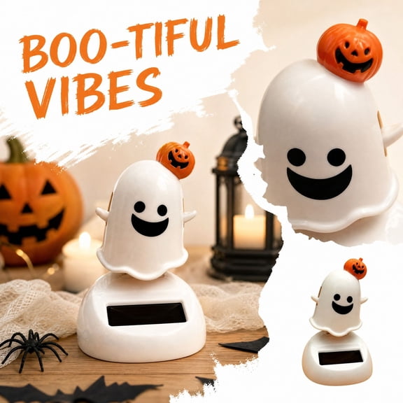 Clearance! Halloween Solar Ghost Toy - Head Bobbling Doll with Sunlight Motion, Spooky Holiday Desk Decoration