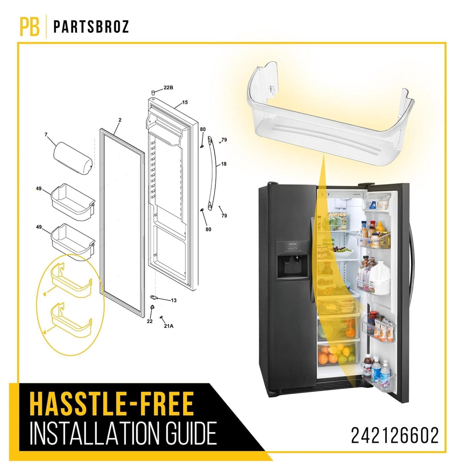 Refrigerator Door Shelf Bottom Bin Replacement, Clear Plastic Storage Organizer