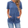 thumbnail image 2 of hotojiny Womens Summer Tops Lightweight Ribbed Short Sleeve Hoodies Casual Drawstring Pullover Shirt Fashion Clothes with Pockets, 2 of 6