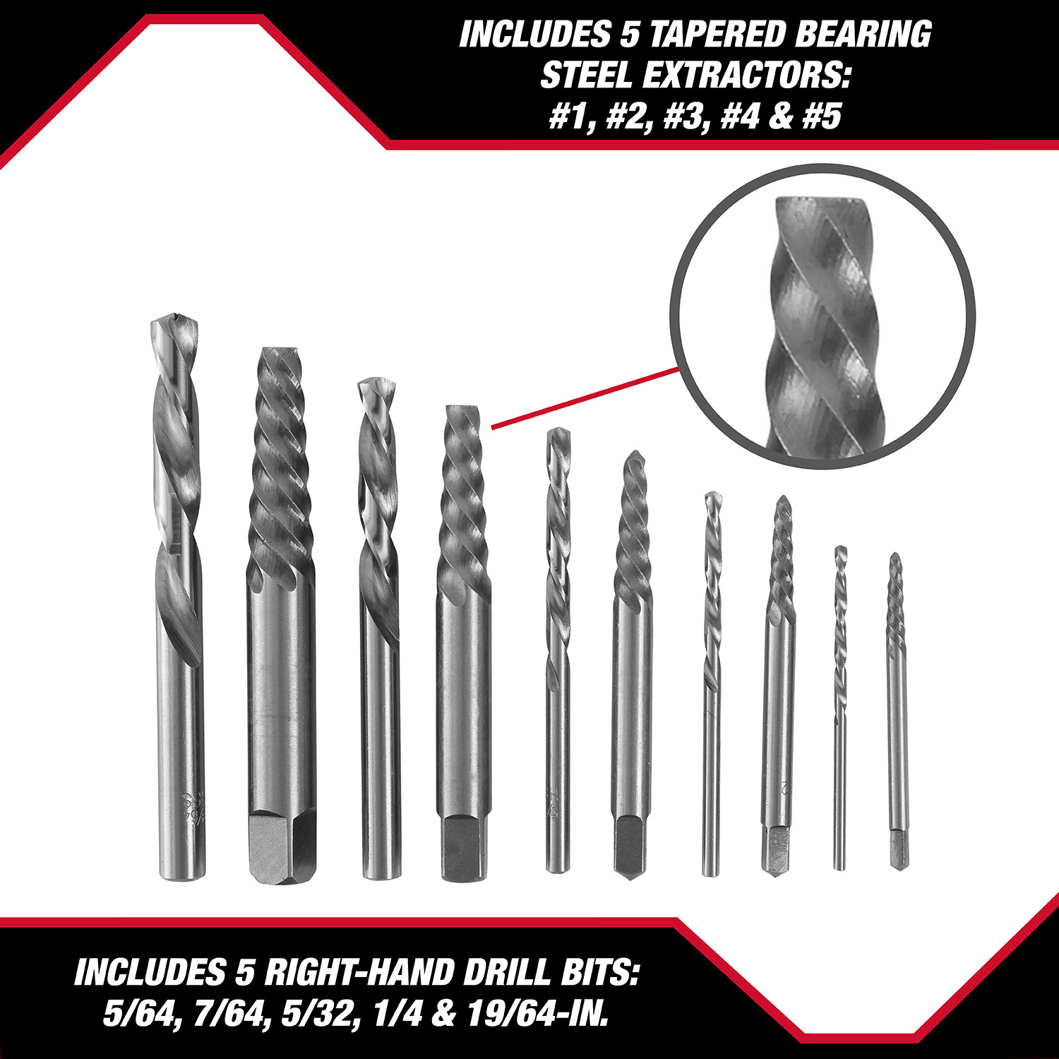 Juego de brocas de acero de alta velocidad y extractores de tornillos Hyper Tough de 10 piezas con estuche, 4005V 2