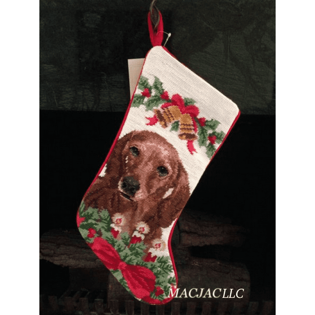 Red Dachshund Dog Needlepoint Christmas Stocking