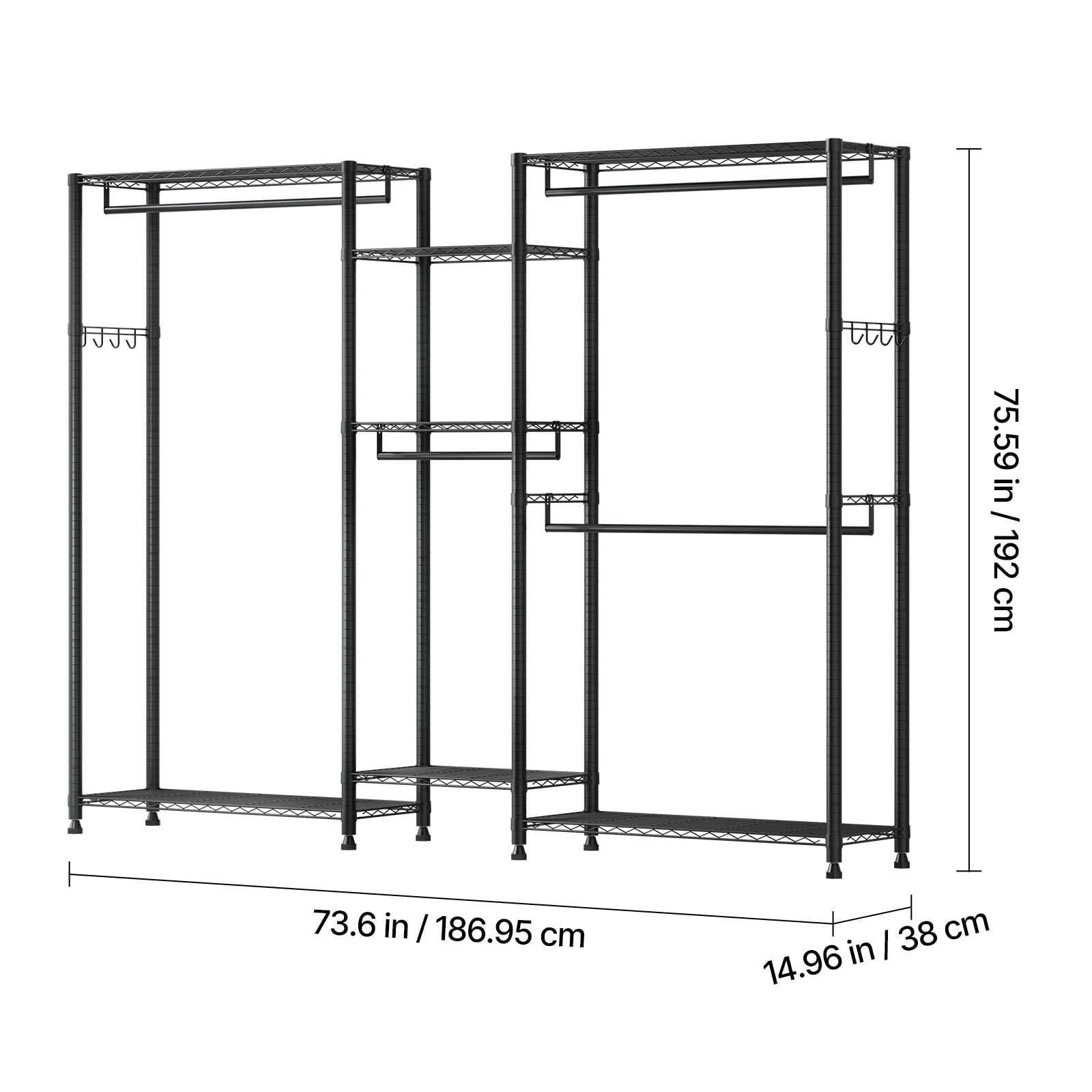 KFFKFF Heavy-Duty Garment Rack with Adjustable Tiers, Steel Frame Closet Organizer, 850 lbs Capacity, Includes 4 Hanging Rods for Bedroom, Hallway, or Clothing Store