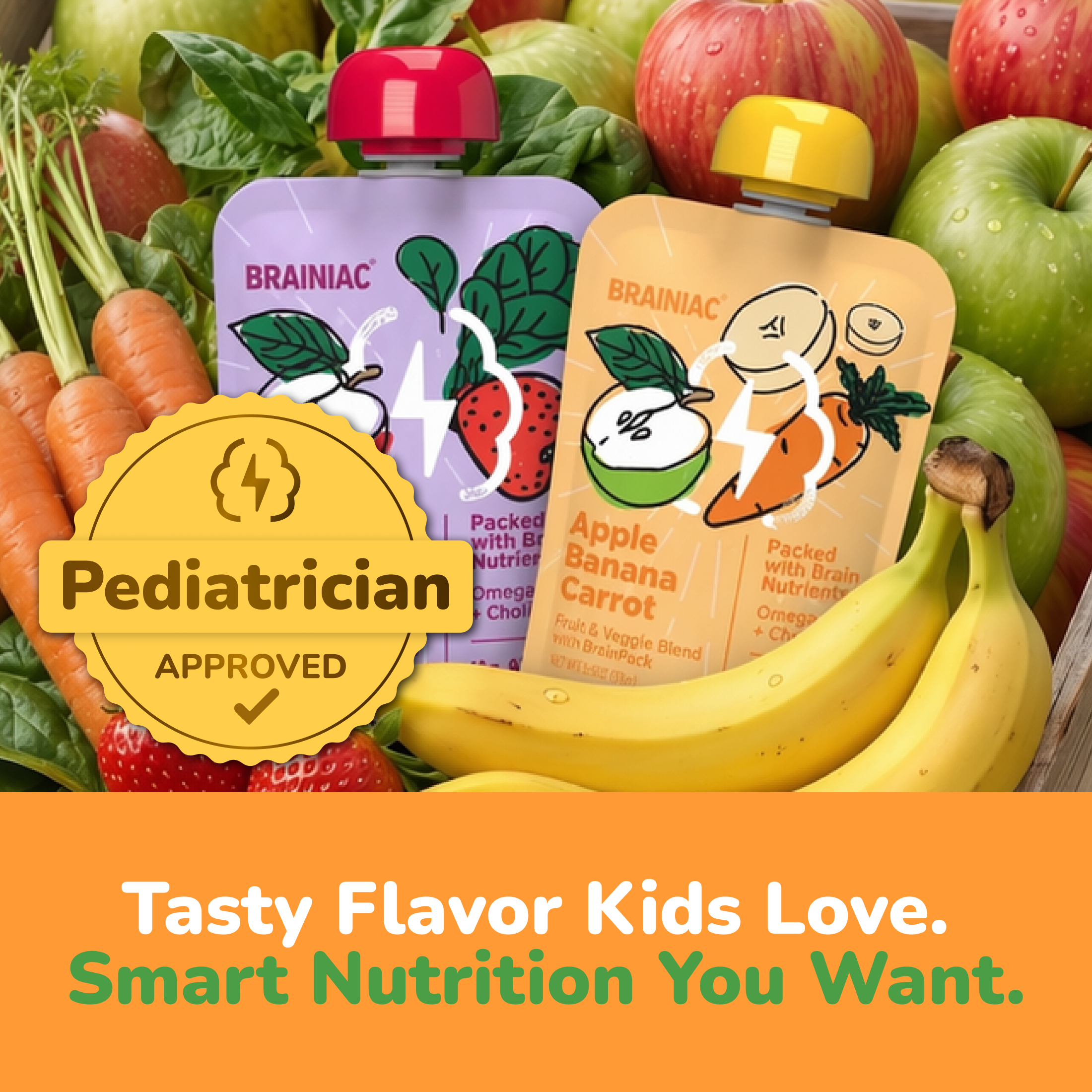 Brainiac Brain Squeezers 10ct Fruit & Veggies Variety Pack Applesauce
