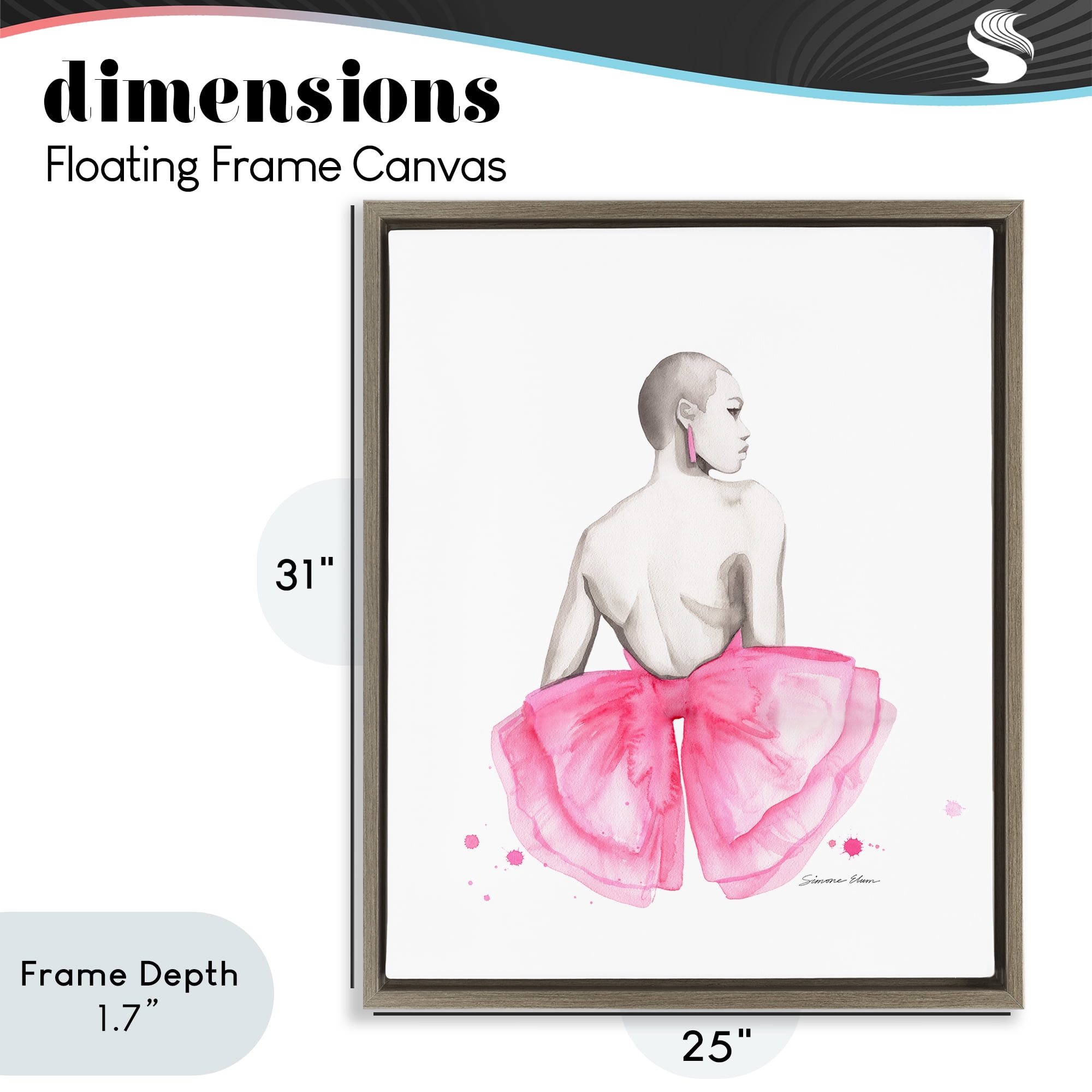 Stupell Industries Pink Bow Portrait From Behind Brown Framed Floater Canvas Wall Art, design by Simone Elum