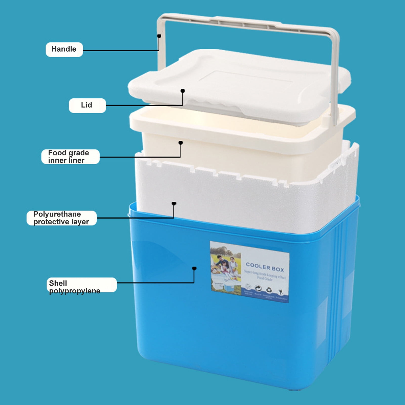 BIMZUC 10L Hard Sided Cooler Box High Performance Insulated Ice Chest with Heavy Duty Handle for Outdoor Camping Picnic Fishing Beach Drinks and Beer, Blue (11.4x8.9x10.4 Inches / 29x22.5x26.5 cm)