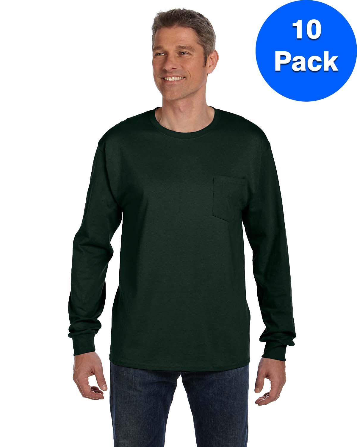 Hanes - Mens Tagless ComfortSoft Long-Sleeve Pocket T-Shirt 5596 (10 PACK) - Walmart.com 