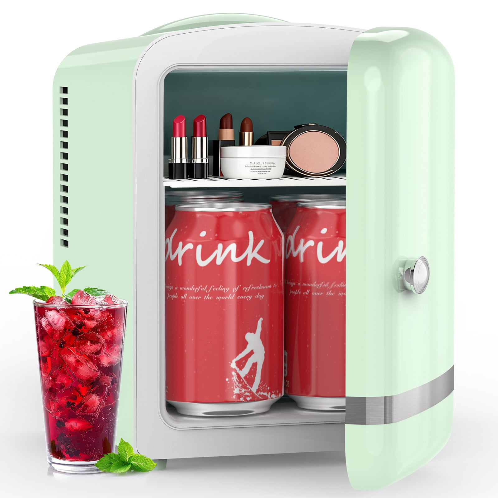 KNDKO Mini Fridge, 4L/6 Cans Cooler and Warmer Compact Refrigerator Skincare, Makeup & Drink, Portable Desk Fridge for Car, Office, Dorm, Green